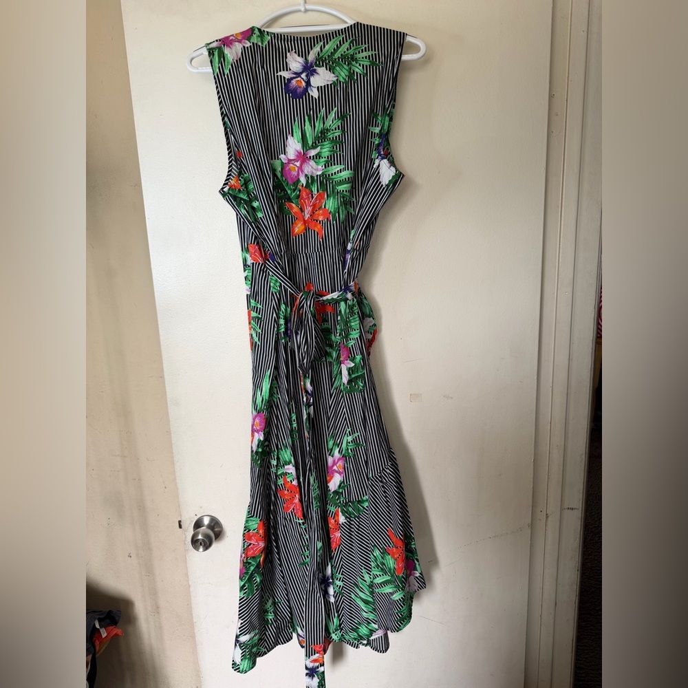 Who What Wear Tropical Floral Striped Midi Dress XL Sleeveless - Picture 4 of 6